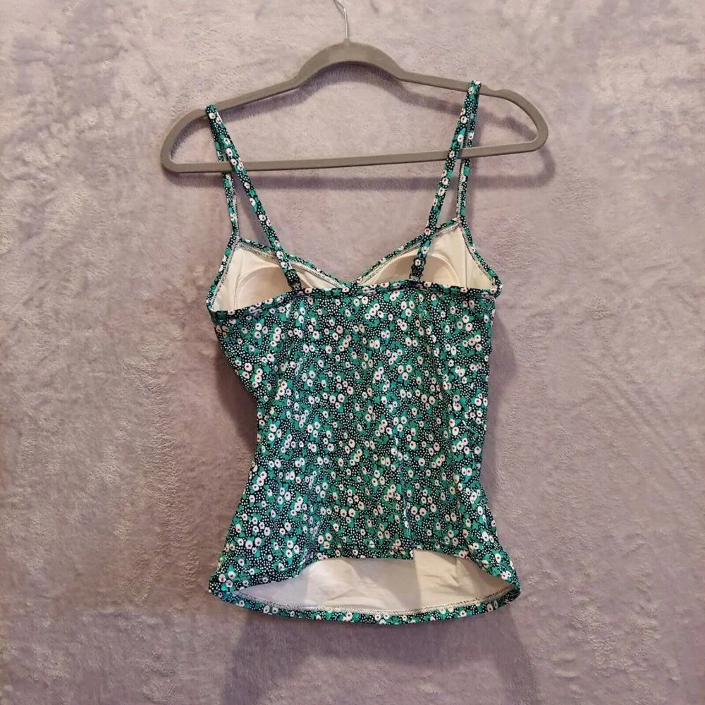 Croft & Barrow Tankini Top Womens 8 floral Green black adjust straps ditsy flora